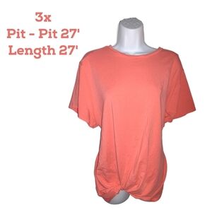 Y) Women’s Coral Orange Top Size 3X – Soft Stretchy Knot Hem Short Sleeve Tee